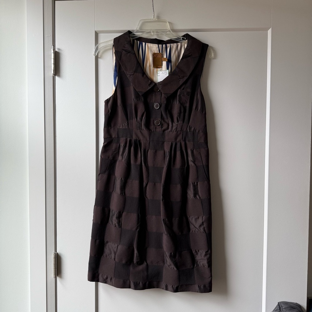Peter Pan collar Brown Sleeveless Dress